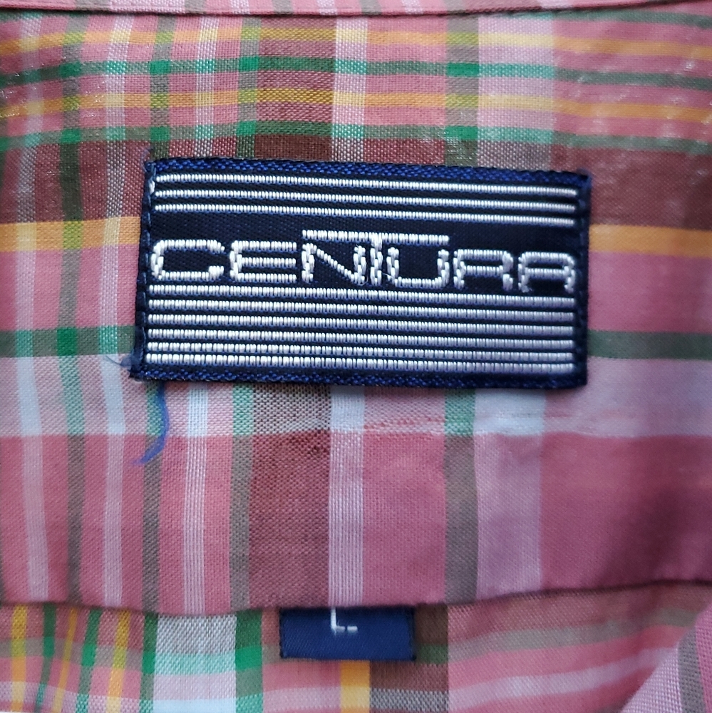 Vintage Centura Men's Long Sleeve Button Up Shirt. Large. Plaid pink, yellow, gr - Picture 4 of 7